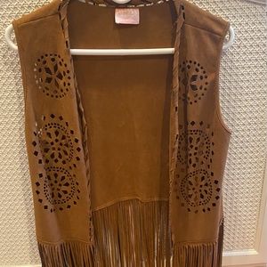 Brown faux suede fringe hippie vest